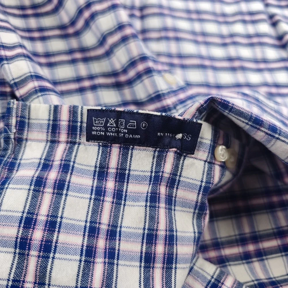 Charles‎ Tyrwhitt Shirt Mens Small Extra Slim Fit Blue Pink Plaid Long Sleeve
